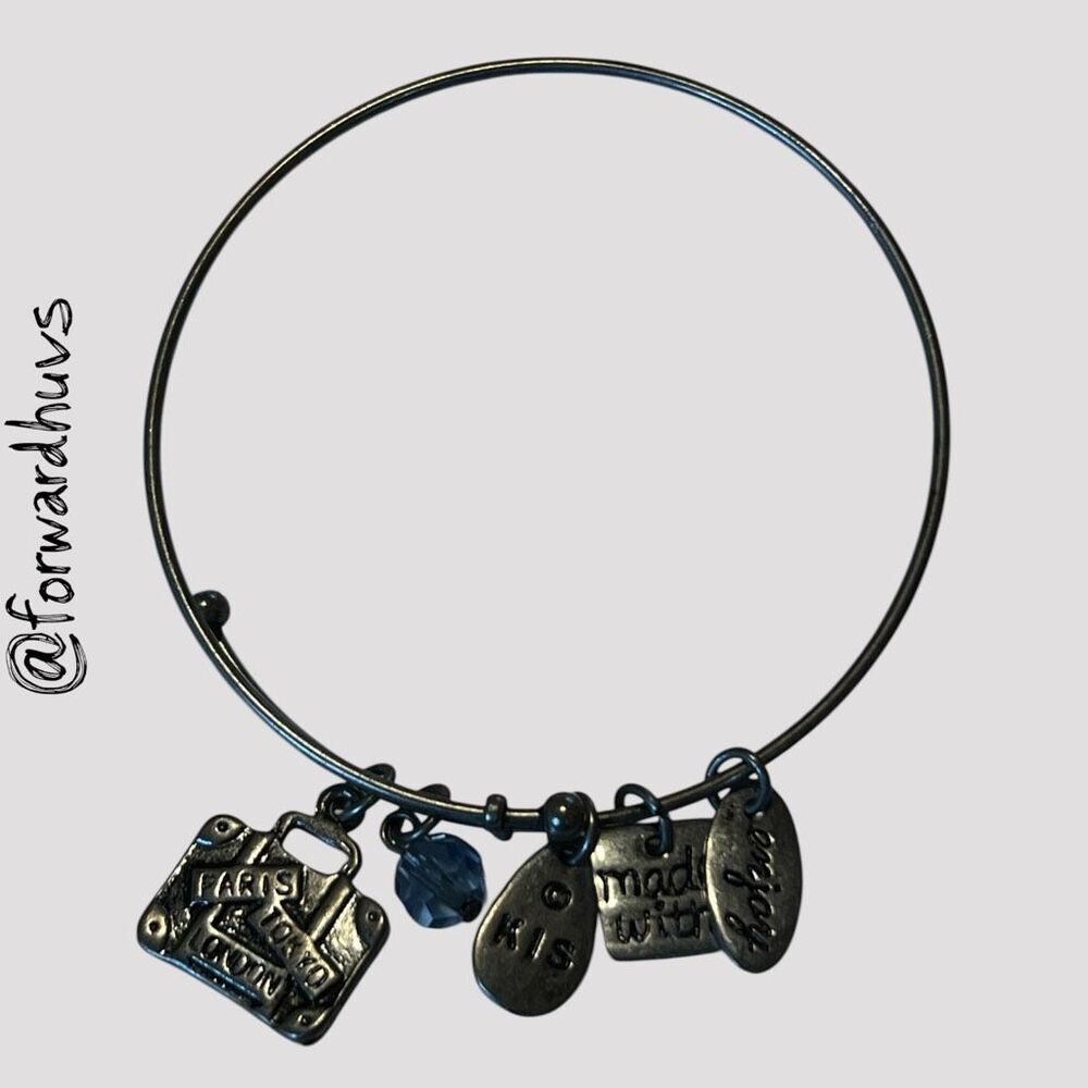 Silver‑Tone Charm Bracelet with Travel and Sentiment Charms – Paris Tokyo London
